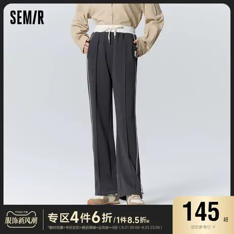 [预售]森马休闲裤女撞色抓绒卫裤ins潮冬季宽松抽绳束脚长裤运动商品大图