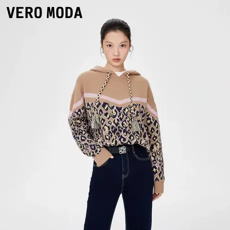 Vero Moda奥莱针织衫冬季清仓宽松套头连帽豹纹休闲毛衣上衣女商品大图