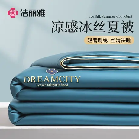 洁丽雅冰丝刺绣夏凉被四件套2025新款夏季单人夏被丝滑裸睡空调被商品大图