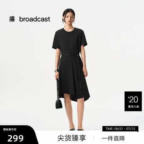 播黑色不规则连衣裙女商场同款2024夏新款短袖t恤裙BDR1LD0143图片