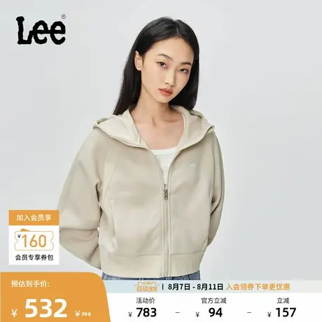 Lee25秋冬新品舒适版太空棉插肩袖女长袖连帽开衫卫衣外套休闲潮图片