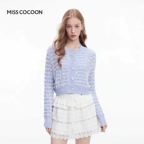 MISSCOCOON可可尼显瘦短外套女2025秋季新款小香风莱赛尔针织开衫商品大图