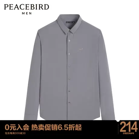 太平鸟男装 2022春灰色刺绣衬衫休闲上衣B1CAC1X29商品大图