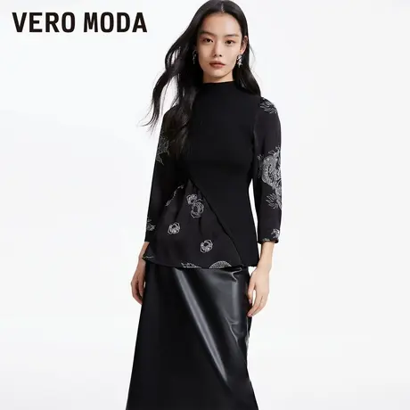 Vero Moda奥莱上衣春秋新款优雅气质复古玫瑰不规则针织拼接女图片