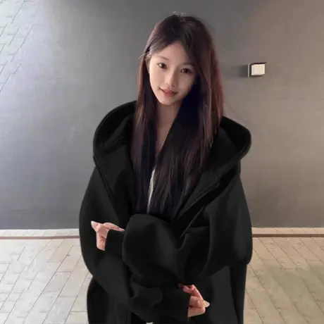 连帽卫衣女2025新款爆款早秋季小个子宽松韩系慵懒风开衫拉链外套商品大图