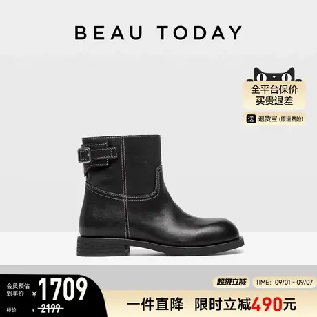 BeauToday真皮切尔西靴女2025新款秋季英伦风短靴复古增高时装靴商品大图