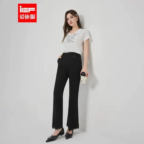 IEF/爱依服2025夏季新款蕾丝拼接时尚休闲裤女休闲显瘦喇叭长裤子图片