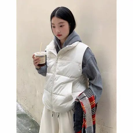 KV真维斯白色棉马甲女2025新款冬季加绒加厚保暖简约时尚外套上衣商品大图