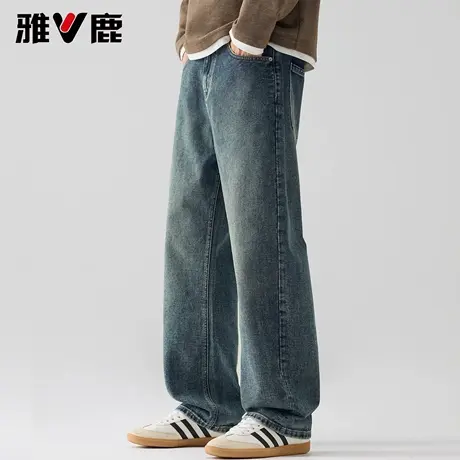 雅鹿2026春秋季新款宽松直筒牛仔裤男经典潮流复古显瘦高级感长裤图片