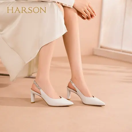 哈森法式温柔尖头后空凉鞋女粗高跟气质百搭单鞋2026新款HM267113图片