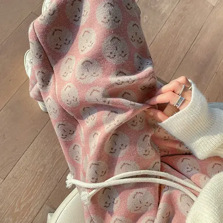 仿羊绒花苞哈伦裤女秋冬新款高腰宽松加厚显瘦毛呢休闲直筒呢子裤图片