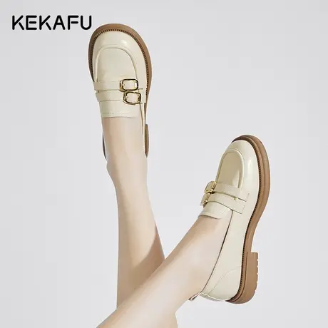 珂卡芙厚底乐福鞋女春秋2023新款平底单鞋一脚蹬日系小皮鞋英伦风商品大图