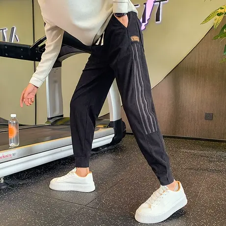 灯芯绒休闲裤男秋季2023新款潮牌束脚哈伦裤个性百搭轻熟青年卫裤商品大图