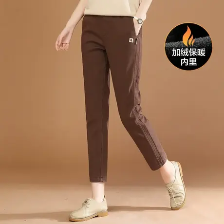 新品8.5折】松紧腰加绒休闲裤女直筒西装哈伦长裤子加厚图片