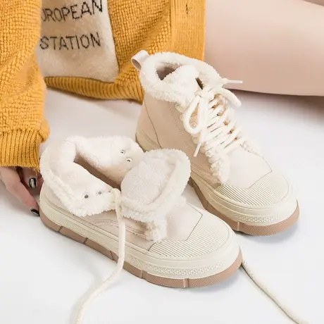 Betoo 雪地靴女冬季加绒棉鞋2022新款皮毛一体短靴百搭保暖女鞋商品大图