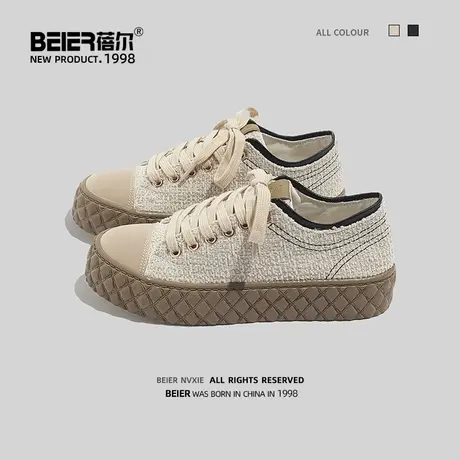 蓓尔帆布鞋女2023春季新款原创小众ins潮百搭小香风休闲学生板鞋图片