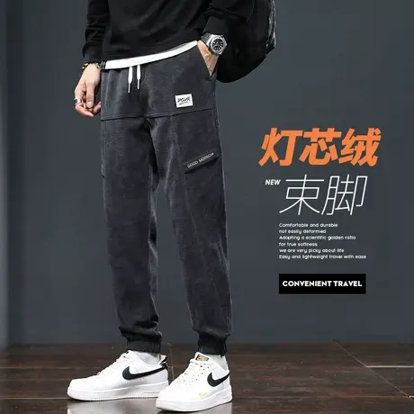 冬季防风潮牌束脚灯芯绒休闲裤子秋冬款男生美式高街大码工装男裤商品大图
