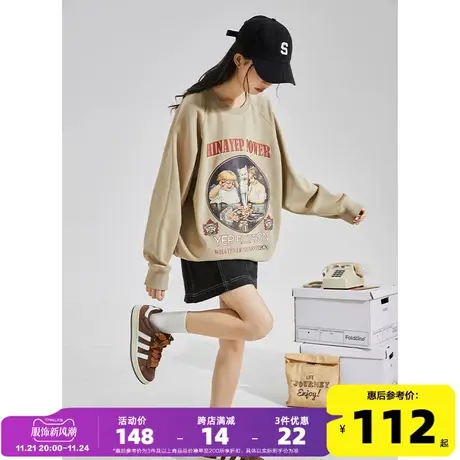 唐狮2024春新款女卫衣YEP联名美式复古风大印花休闲宽松圆领卫衣G图片