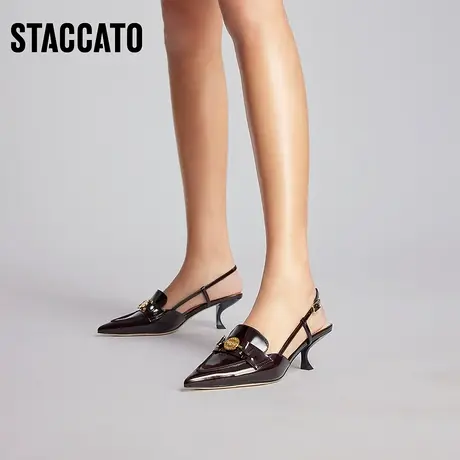 博主推荐思加图新款复古尖头高跟单鞋法式包头凉鞋女EDK30AH3商品大图