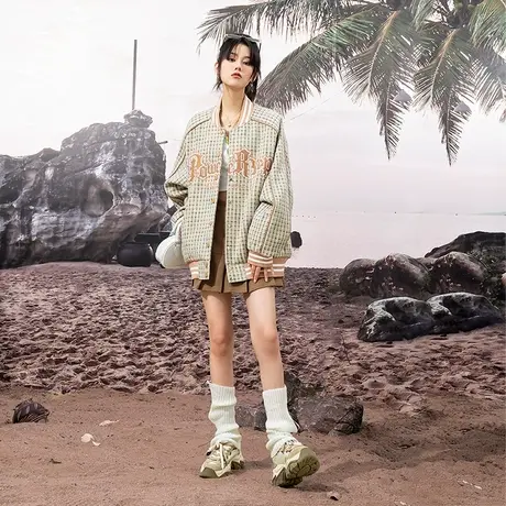 yep小香风外套女减龄设计感小众美式复古棒球服潮牌休闲夹克开衫商品大图