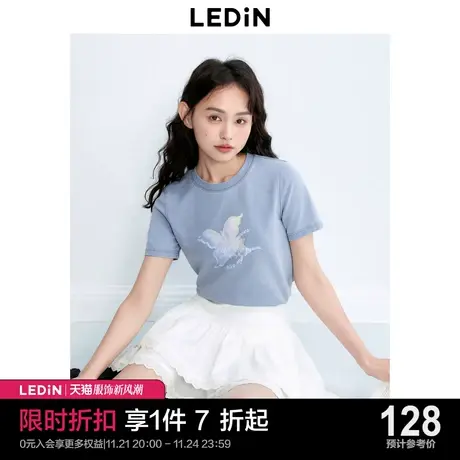 乐町新品蝴蝶修身正肩短袖T恤2023秋季新款女装短款甜辣小上衣女图片