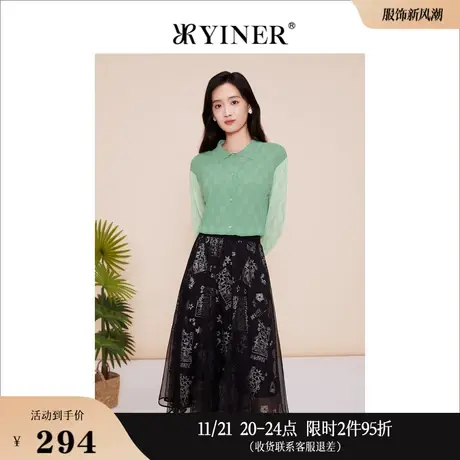 YINER音儿专选女装春季温柔风灯笼袖针织衫套头上衣商品大图