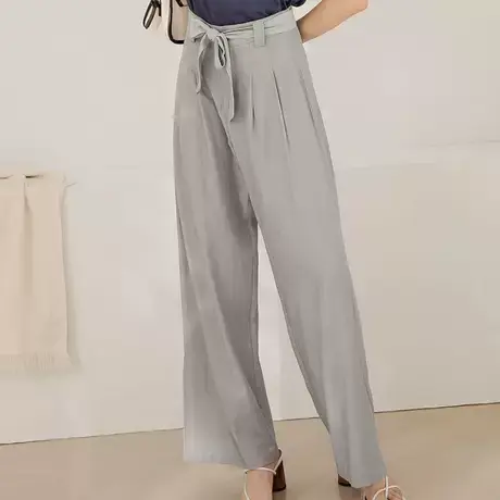 桔熊夏季通勤飘逸长裤子女宽松舒适遮肉开衩高腰西装裤大码BA6602图片