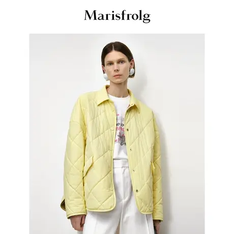 【商场同款】玛丝菲尔2023年秋季新款浅黄色压花菱格羽绒夹克外套商品大图