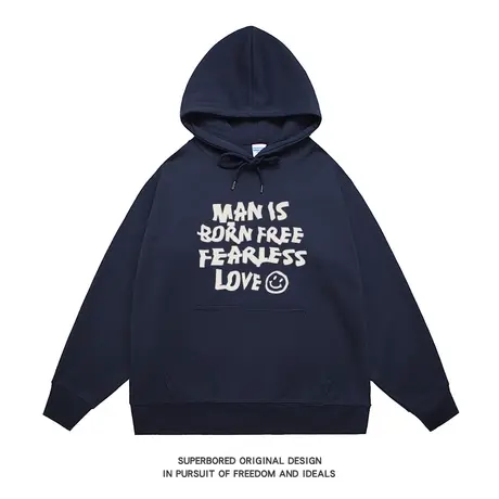 小众设计感美式复古字母卫衣男春秋季连帽套头宽松情侣装上衣帽衫商品大图