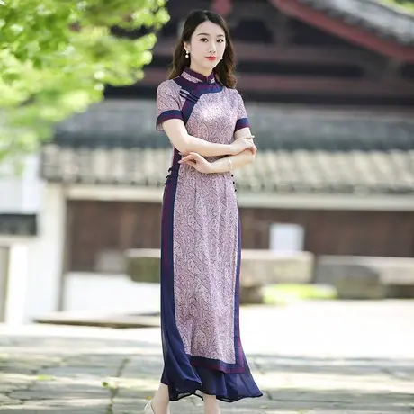 筠雅奥黛旗袍越南正宗年轻款小个子旗袍裙长款中国风棉麻连衣裙图片