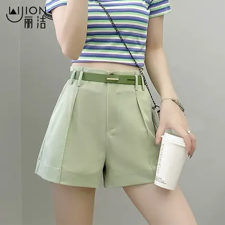 丽洁短裤女夏季西装短裤2023新款高腰a字显瘦宽松休闲短裤小个子图片