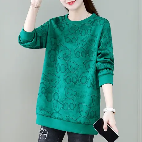 扎染卫衣女春秋2024新款时尚小熊中长款圆领上衣休闲遮臀薄款外套图片