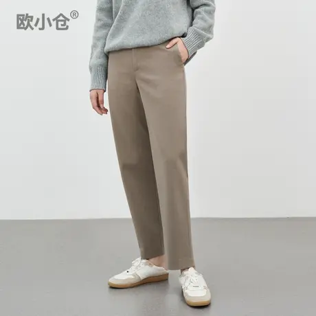 欧小仓 栗子系列 咖色奶奶裤 秋冬西装裤 都市通勤造型宽松九分裤商品大图