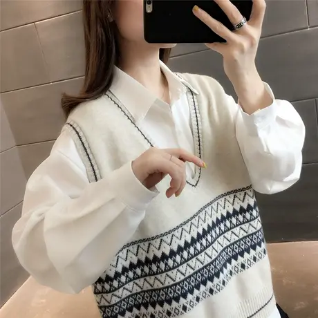 2023春装新款时尚V领无袖背心毛衣女士洋气外穿韩版宽松套头上衣图片
