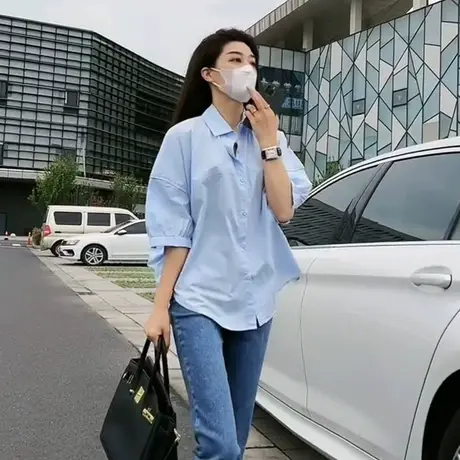 2023春秋新款慵懒风大码胖MM中长款宽松百搭纯色衬衫长袖衬衣上衣商品大图