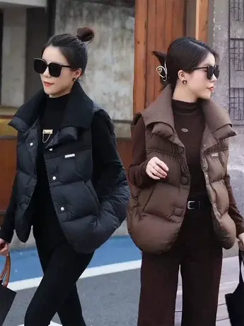 欧货羽绒马甲女2023秋冬新款韩版宽松显瘦针织领保暖马夹背心外套商品大图