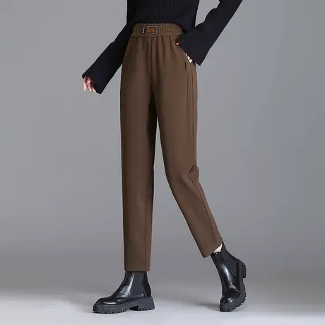 松紧腰九分哈伦裤女秋季2023新款毛呢小脚裤显瘦百搭休闲裤萝卜裤商品大图