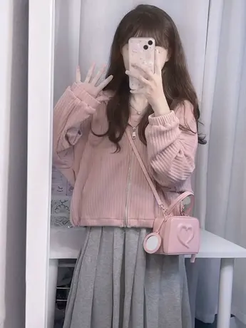 短款卫衣女2025春秋宽松小个子高级感上衣慵懒风连帽薄款开衫外套商品大图