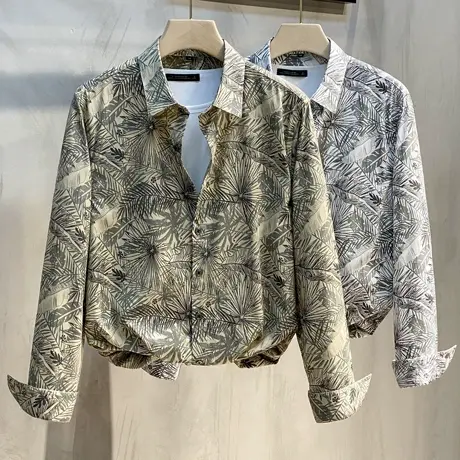 2023春秋季花色碎花衬衫男长袖修身韩版潮流帅气靓仔印花休闲衬衣商品大图