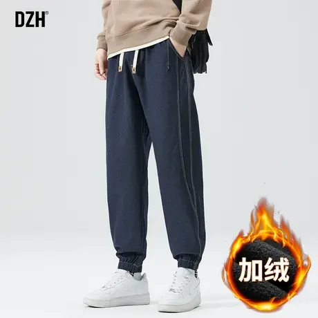 男士美式复古牛仔裤男加绒加厚冬季束脚裤子2024新款休闲男裤百搭商品大图