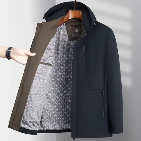 春秋季新款潮流夹克男士上衣高档商务可拆卸连帽中年爸爸装外套男图片