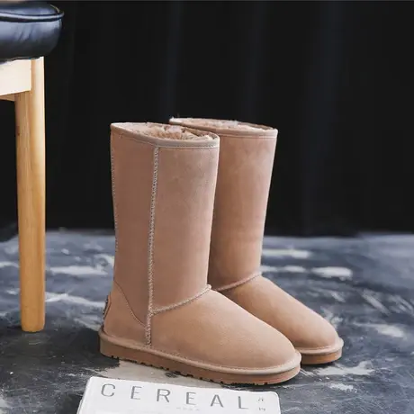 雪地靴女高筒2023新款冬季牛皮加绒长筒靴加厚东北防滑雪地棉鞋商品大图