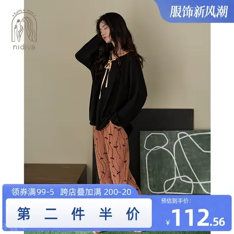 妮狄娅睡衣女秋季纯棉纱布长袖时尚可外穿宽松春秋款家居服套装商品大图