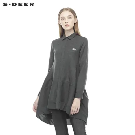 sdeer圣迪奥女装翻领暗门襟创意裁剪不规则摆长袖衬衫S191A0513图片