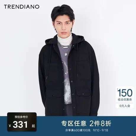 TRENDIANO潮牌官方新款春季男装衬衫连帽可拆纯棉衬衣3NC1013270商品大图
