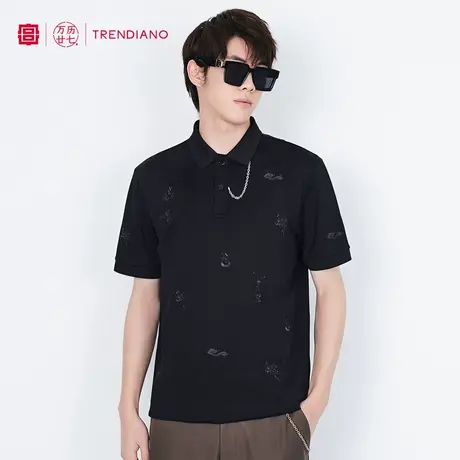 TRENDIANO『宫』联名系列春夏季新款刺绣短袖polo衫男款t恤上衣商品大图