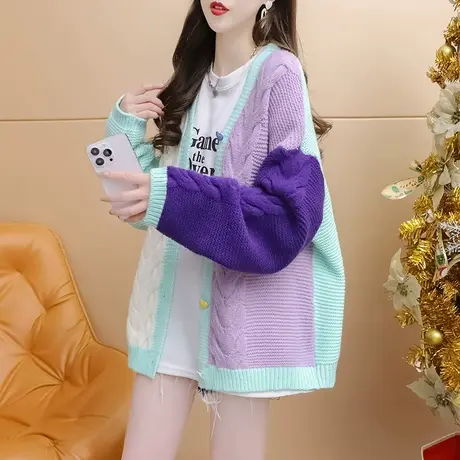 慵懒风毛衣开衫女2024新款春季宽松休闲显瘦百搭复古港味针织外套商品大图