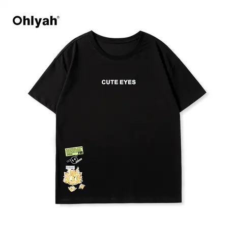 Ohlyah春夏新款字母龙图案圆领短袖t恤男女同款潮牌情侣纯棉体恤商品大图