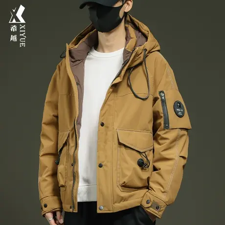 希越户外连帽高级感羽绒服男士冬季保暖白鸭绒宽松大码登山服外套商品大图