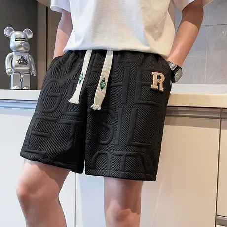 夏季男短裤五分裤宽松直筒潮流休闲重磅刺绣字母中裤运动休闲短裤商品大图